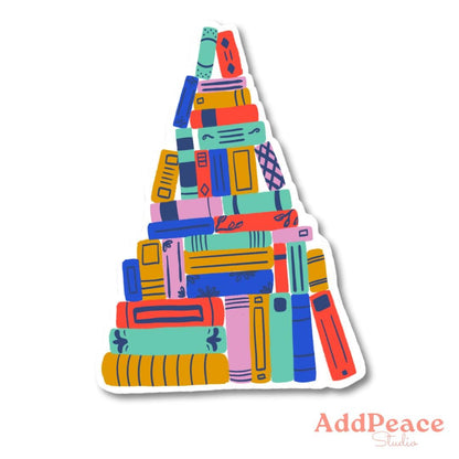 Christmas Tree Book Stack Sticker: Cozy Holiday Reader Gift
