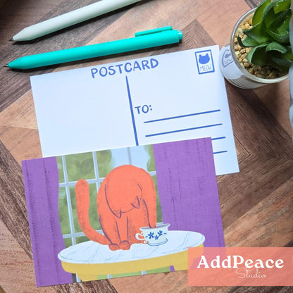 Cozy Cats Postcard Pack - Artist Made Cats & Cups Art Mini Prints
